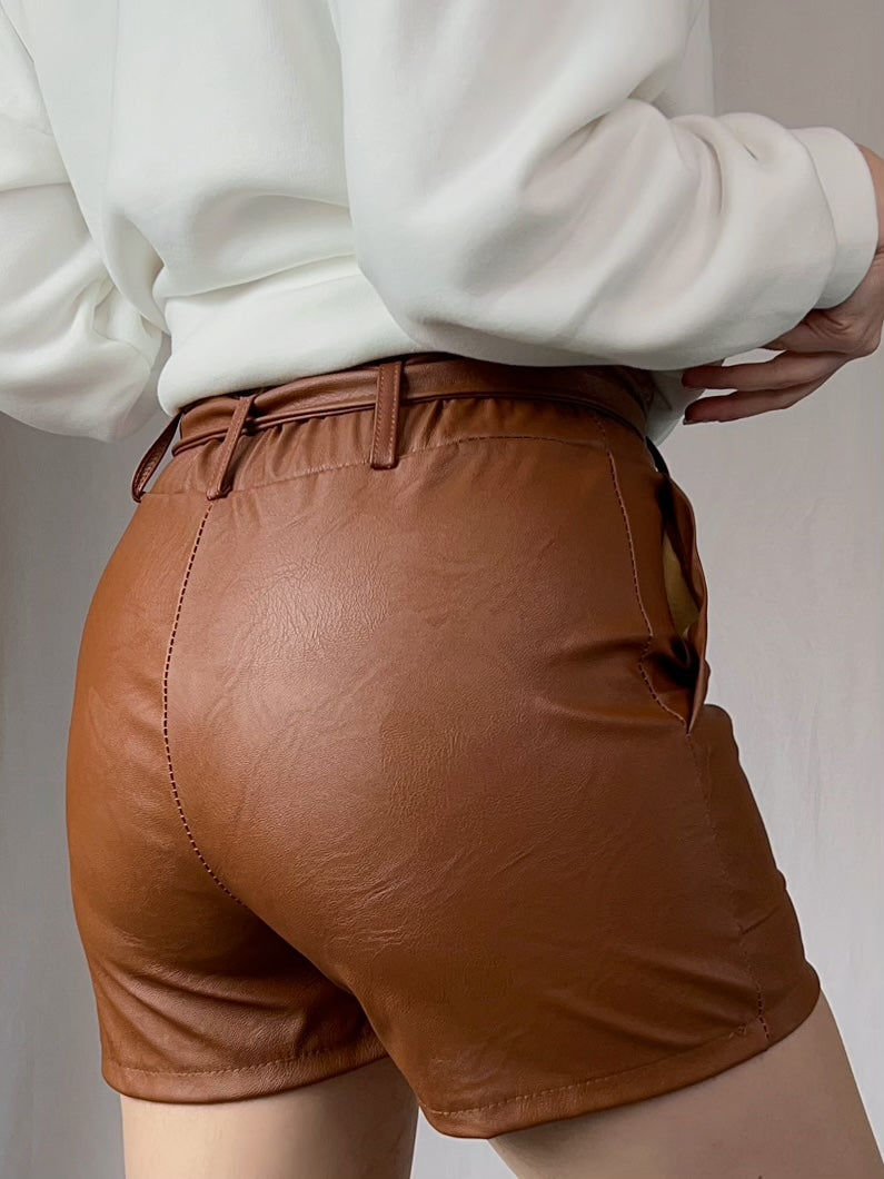 Short Marron Effet Cuir
