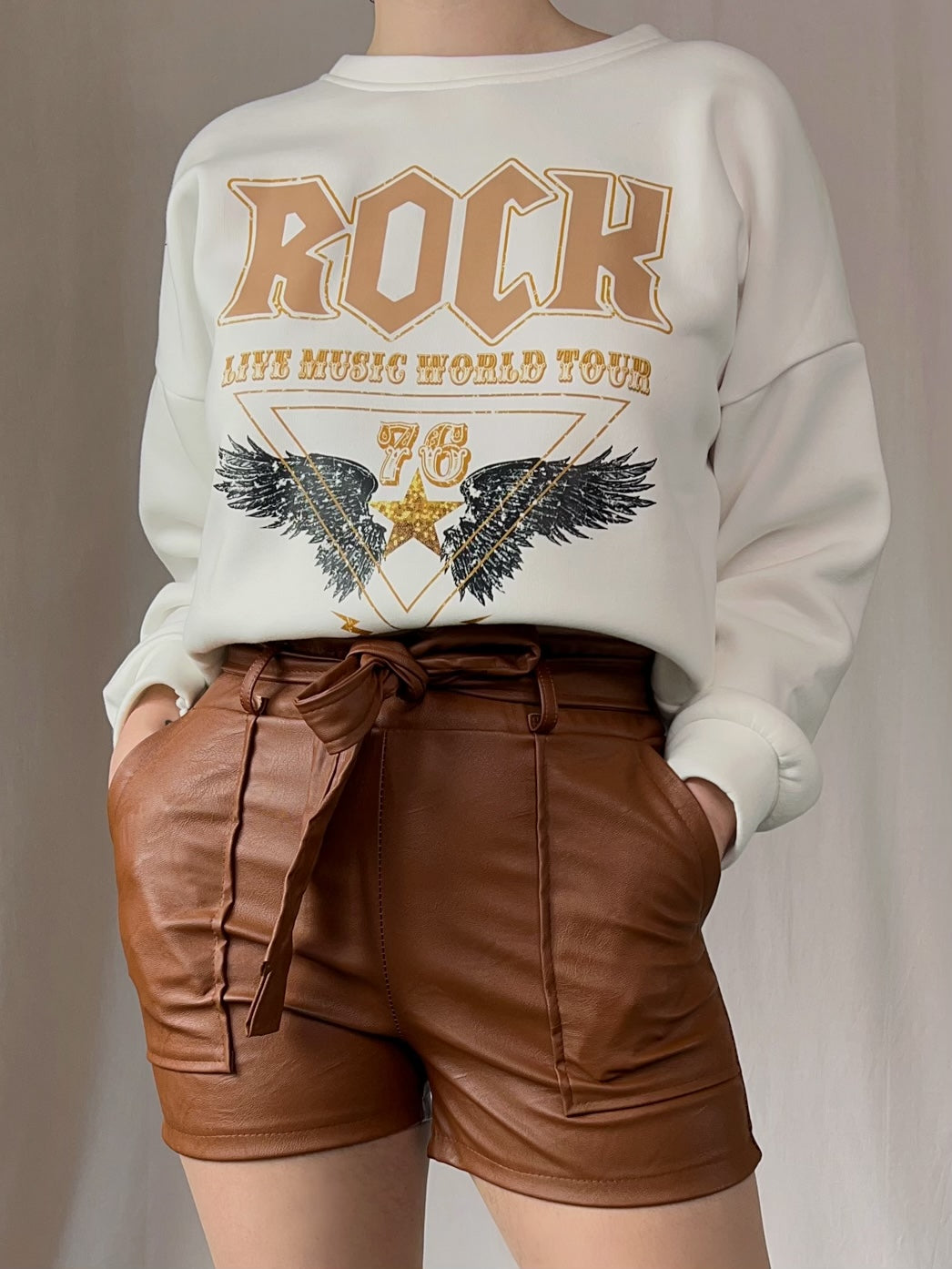 Short Marron Effet Cuir