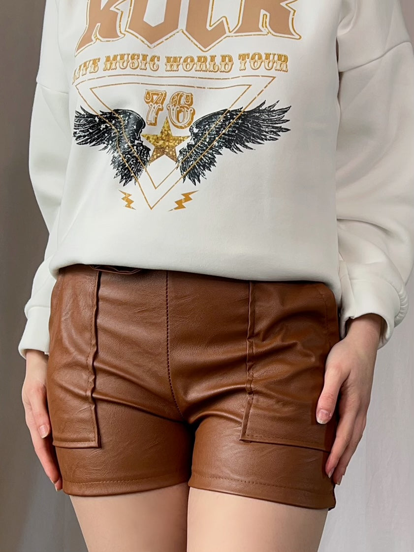 Short Marron Effet Cuir